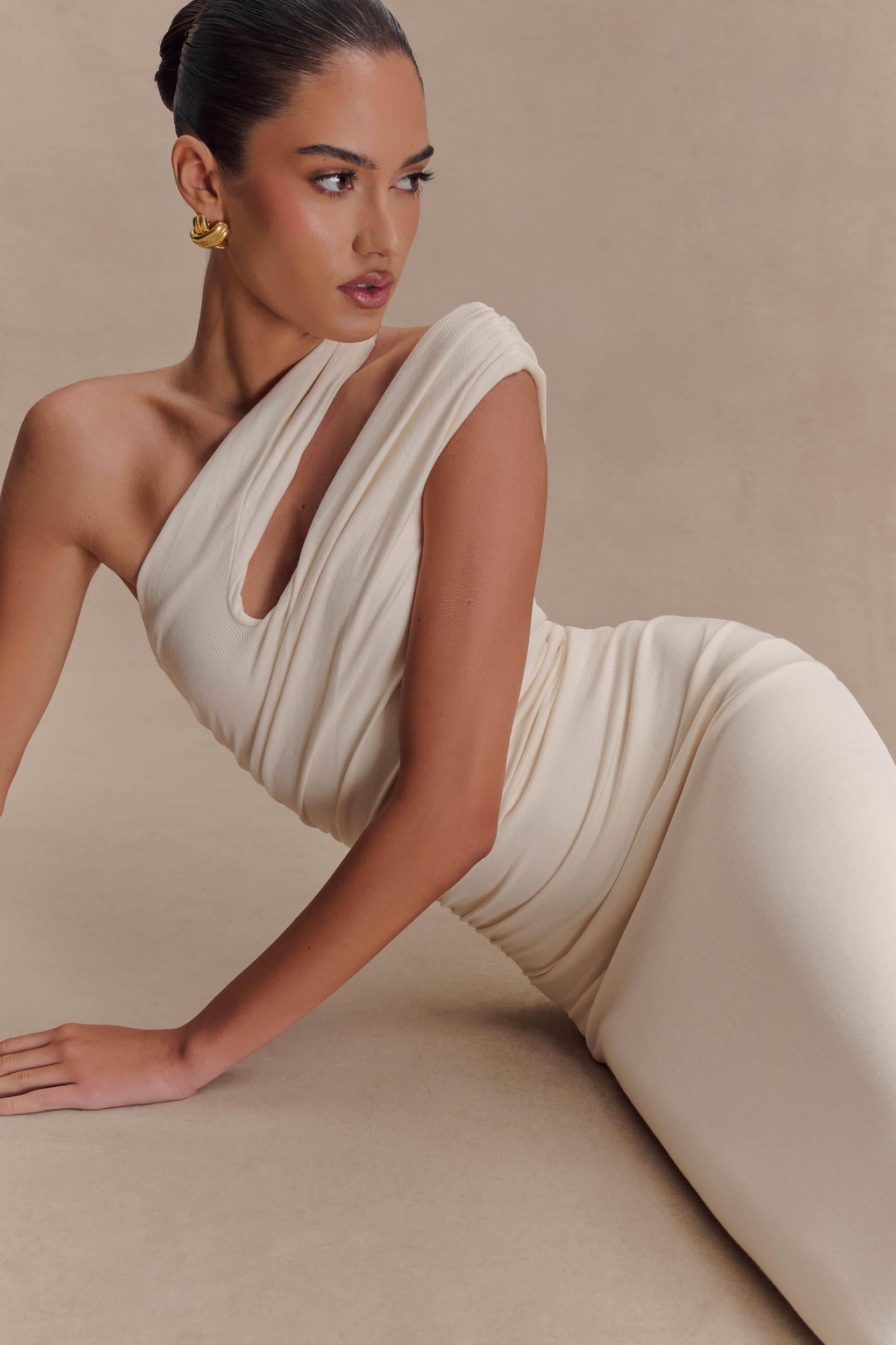 Anastasia One Shoulder Modal Midi Dress - Ivory Product Image