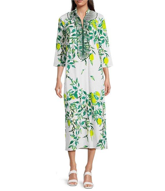 Ro's Garden Clorinda Printed Mandarin Collar 3/4 Sleeve Long Kurta Midi Dress Product Image