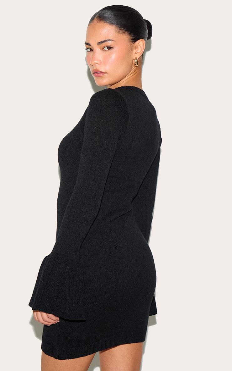  Petite Black Fine Knit Boatneck Mini Dress Product Image