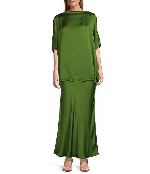 Bryn Walker Viscose Satin Elastic Waist A-Line Bias Skirt Product Image