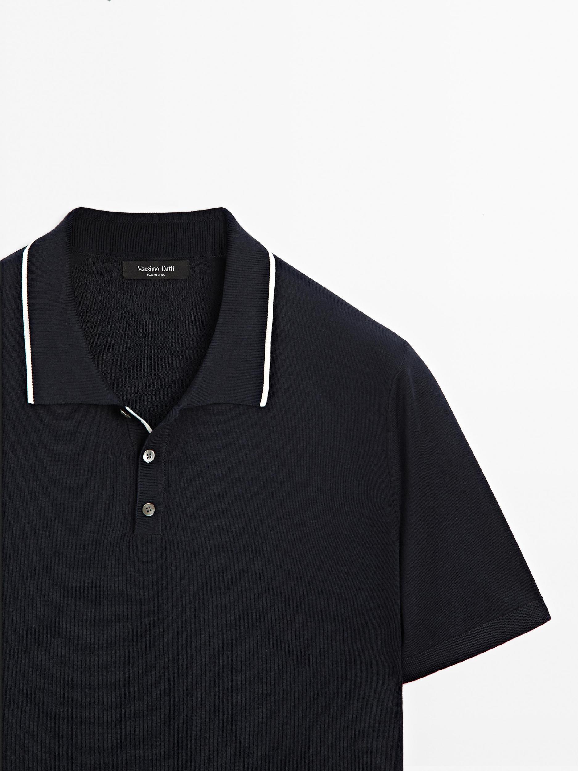 Knit polo shirt with coloured collar detail Product Image