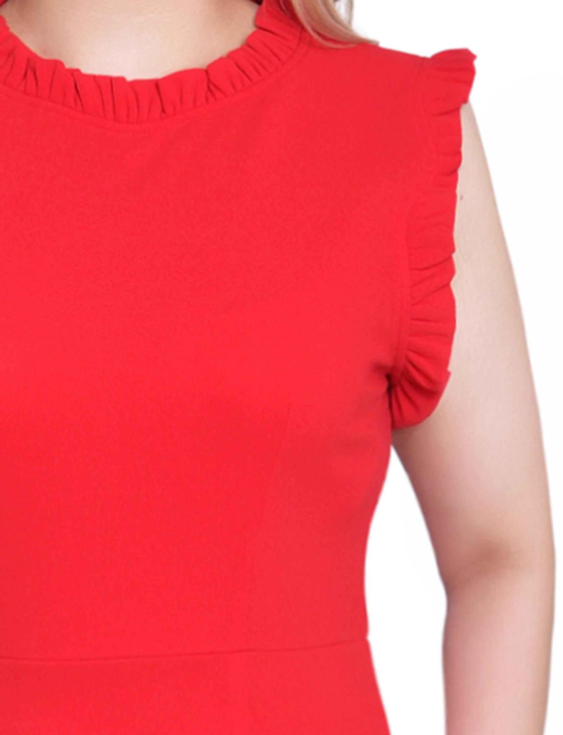 Fire Red Sleeveless Ruffle Detail Dress Product Image