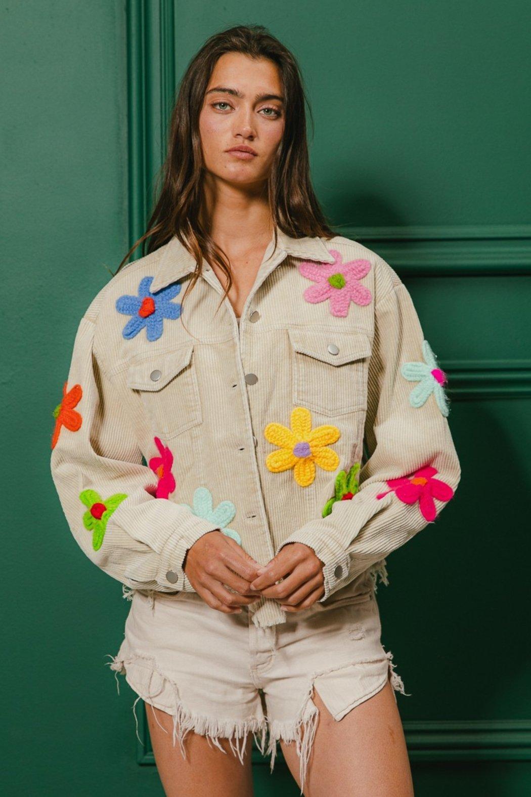 Flower Crochet Patches Corduroy Jacket Product Image
