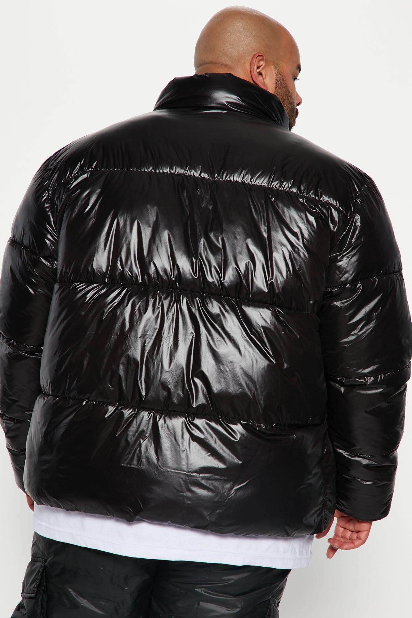 High Collar Gloss Puffer Jacket - Black Product Image