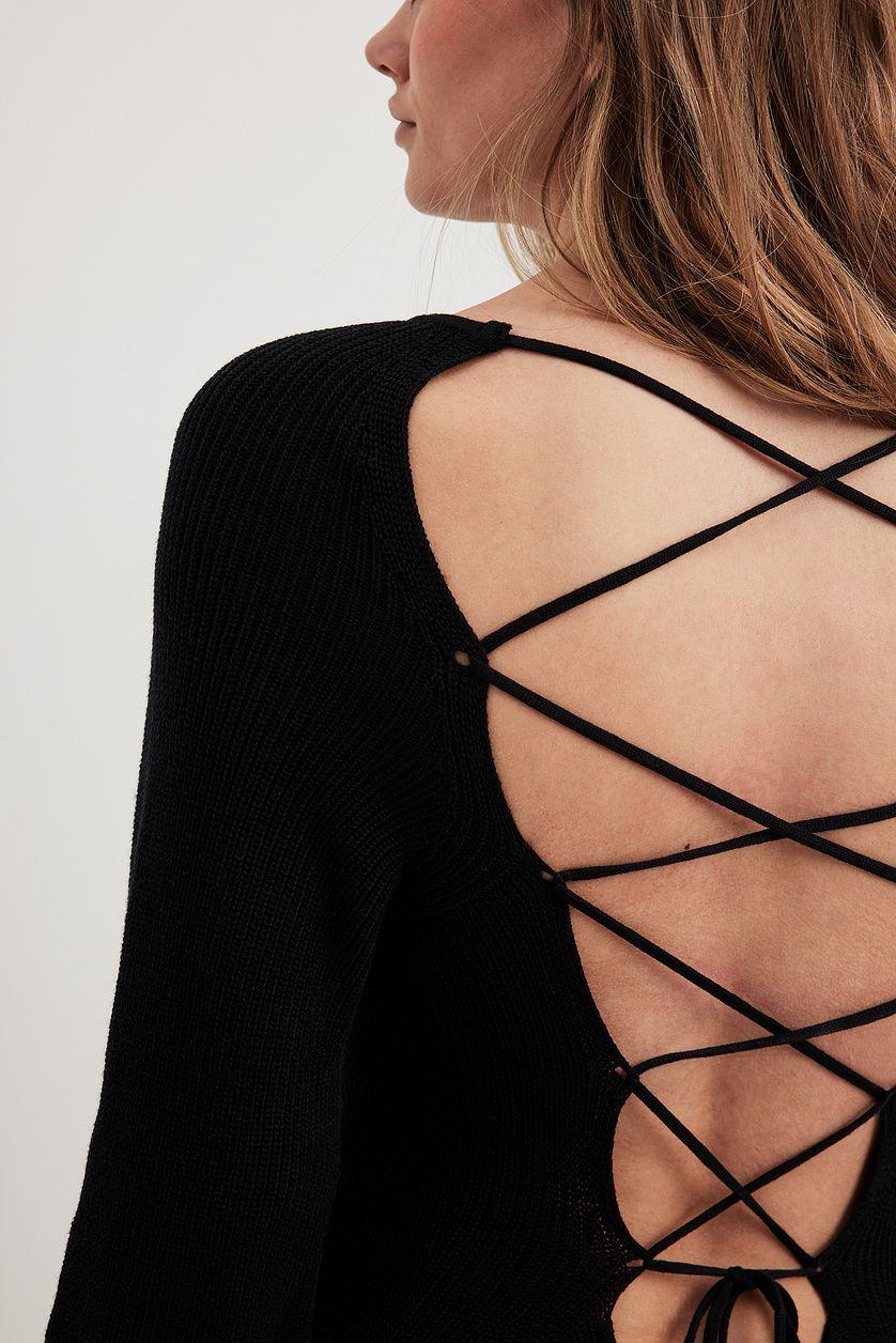 Open Back Lace Detail Knitted Maxi Dress Beige Product Image