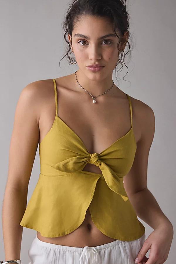 Vintage & ReMADE by UO ReMADE By UO Made In LA EcoVero Linen Tie-Front Tank Top Womens at Urban Outfitters Product Image