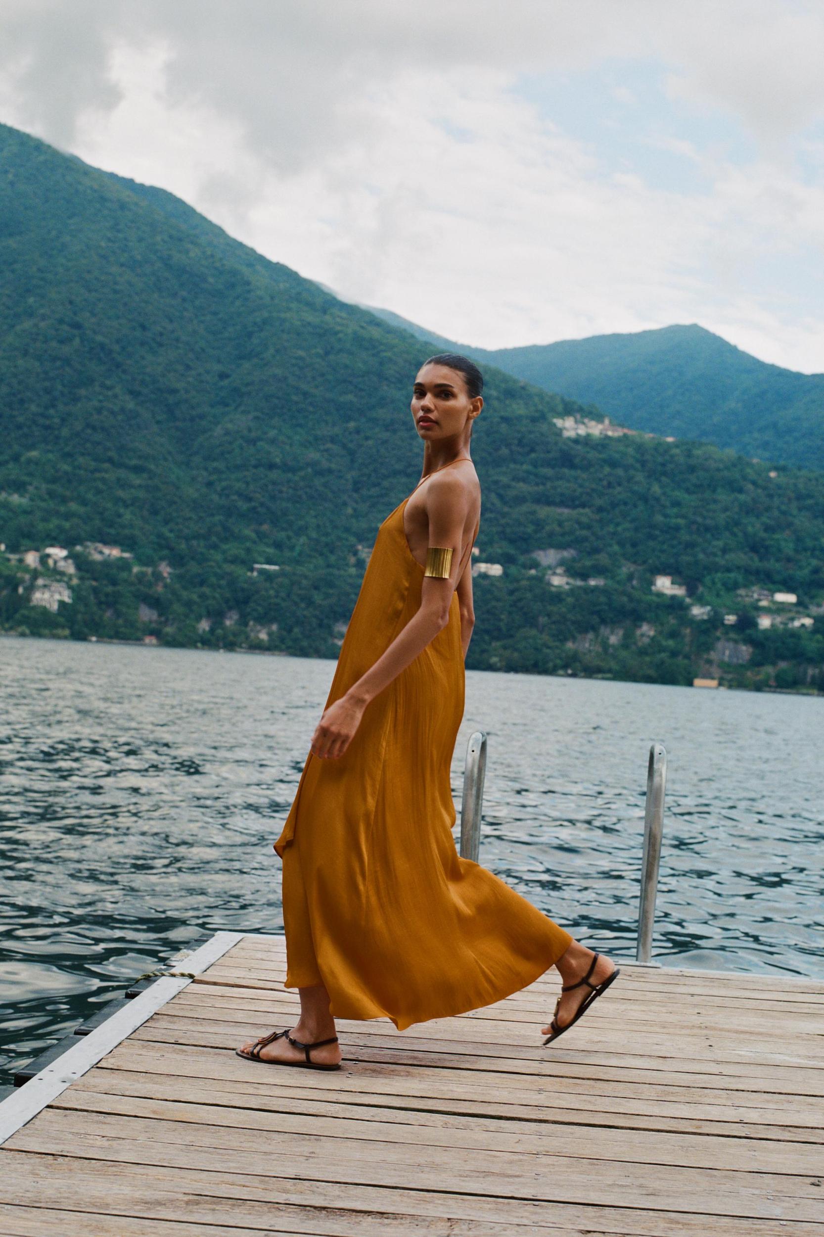 SATIN EFFECT MIDI DRESS WITH TRIM Product Image