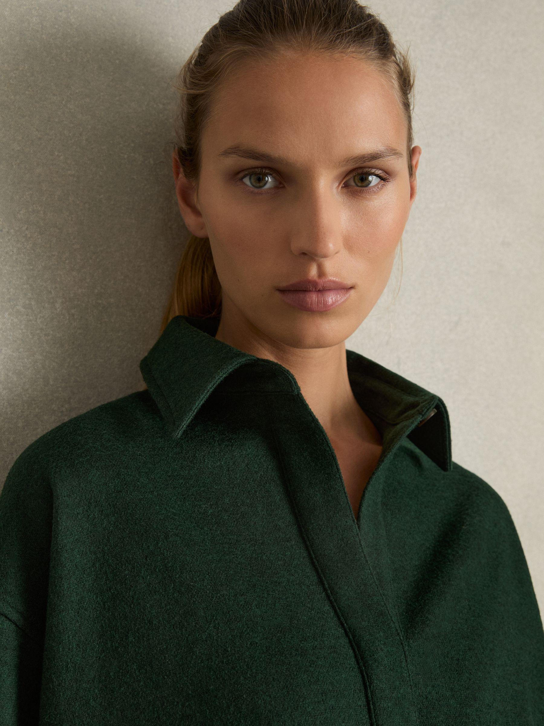 Shirt-Style Shift Dress With Wool in Green Product Image