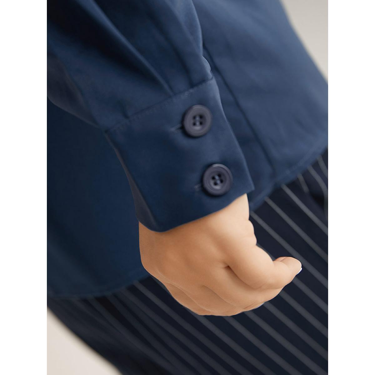 Plus Size Indigo Solid V Neck Button Up Pleated Blouse Women Office Long Sleeve V-neck Office Blouses BloomChic 14-16/1X Product Image