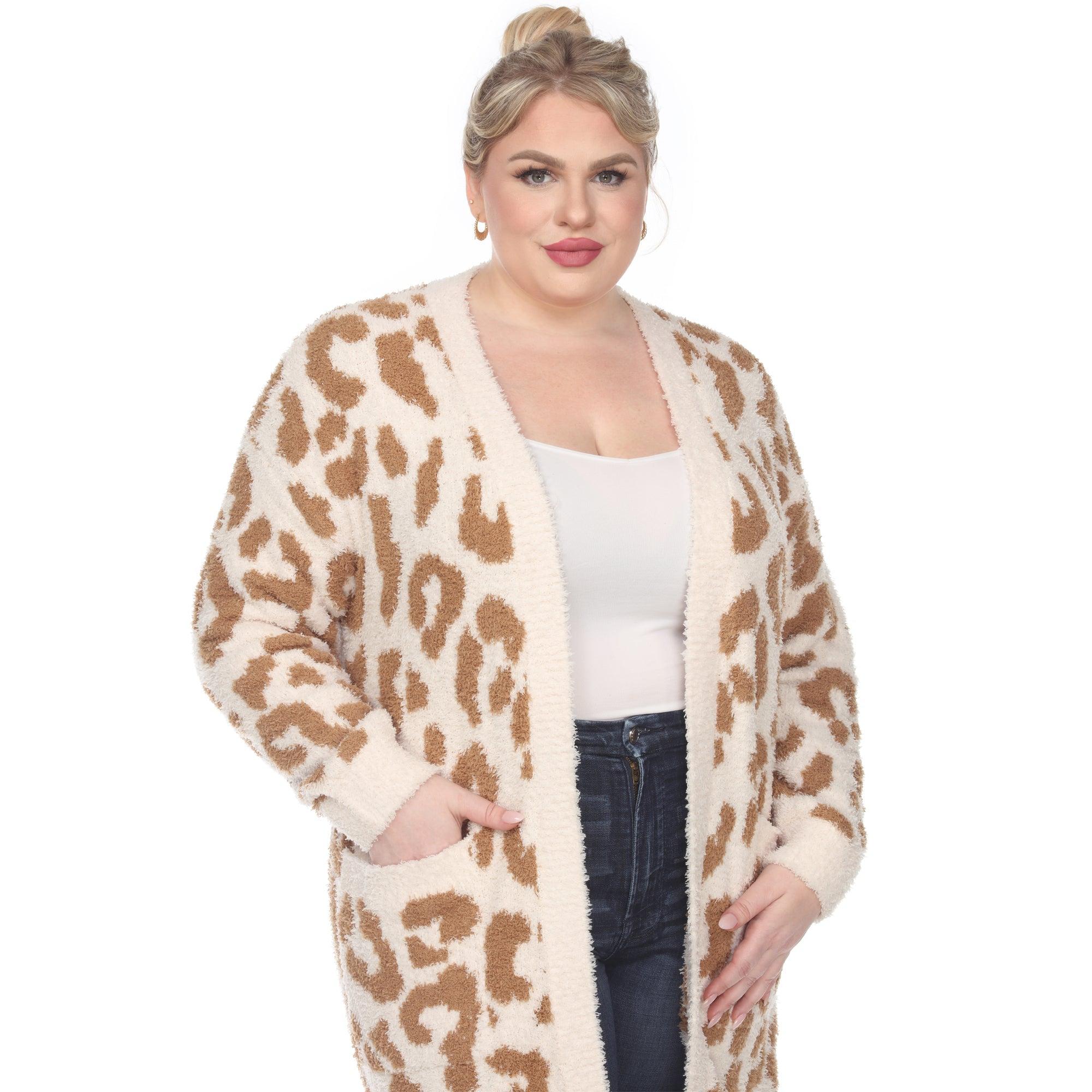 Leopard Print Open Front Sherpa Coat - Plus Product Image
