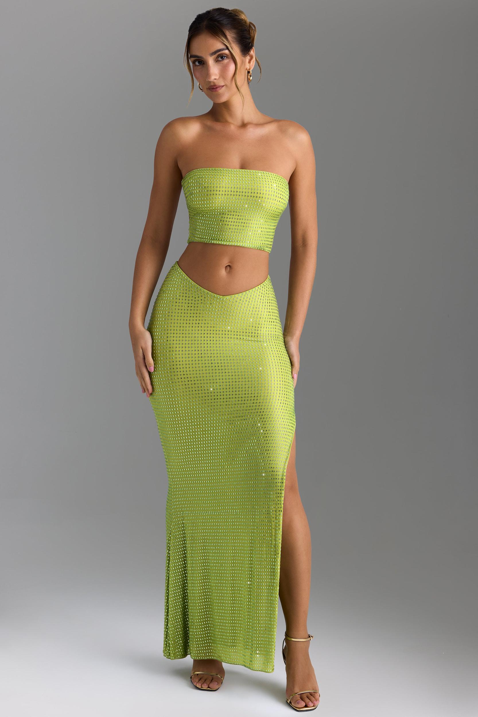 Embellished V-Waist Maxi Skirt in Pear Green Product Image