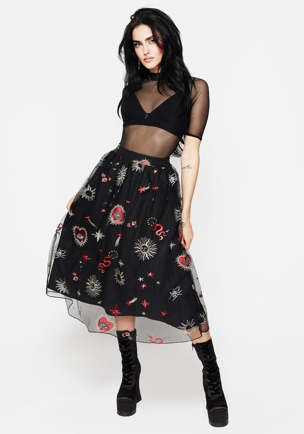 Bloodlust Embroidered Midi Skirt Product Image