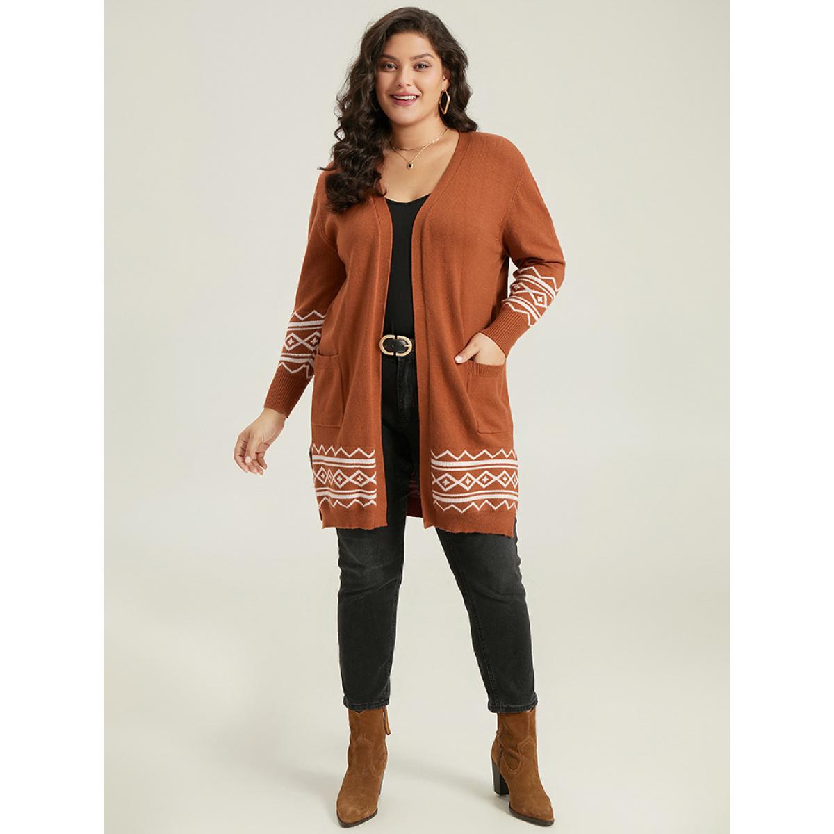 Plus Size Supersoft Essentials Bandana Split Side Cardigan Chocolate Women Casual Loose Long Sleeve Everyday Cardigans BloomChic 10/M Product Image