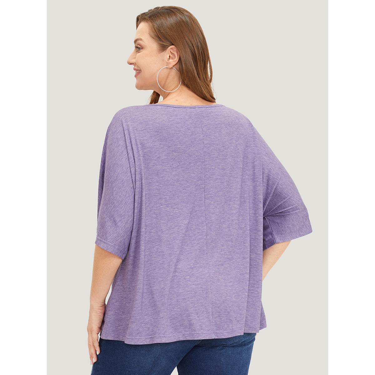 Plus Size Solid Heather Keyhole Neck Dolman Sleeve T-shirt Heather Women Casual Heather Plain V-neck Loose Dailywear T-shirts BloomChic 30/6X Product Image