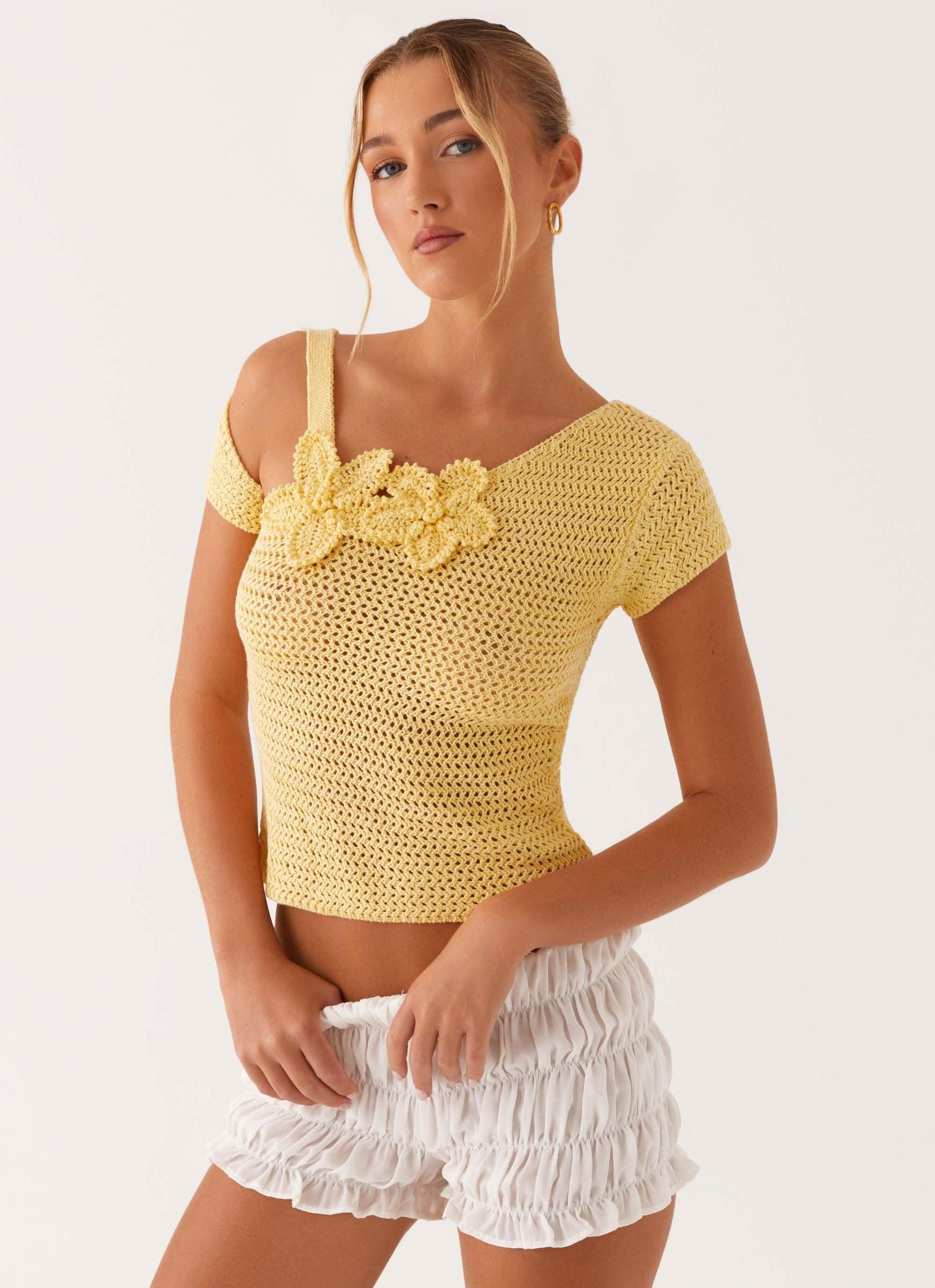 By The Lake Crochet Top - Yellow Product Image