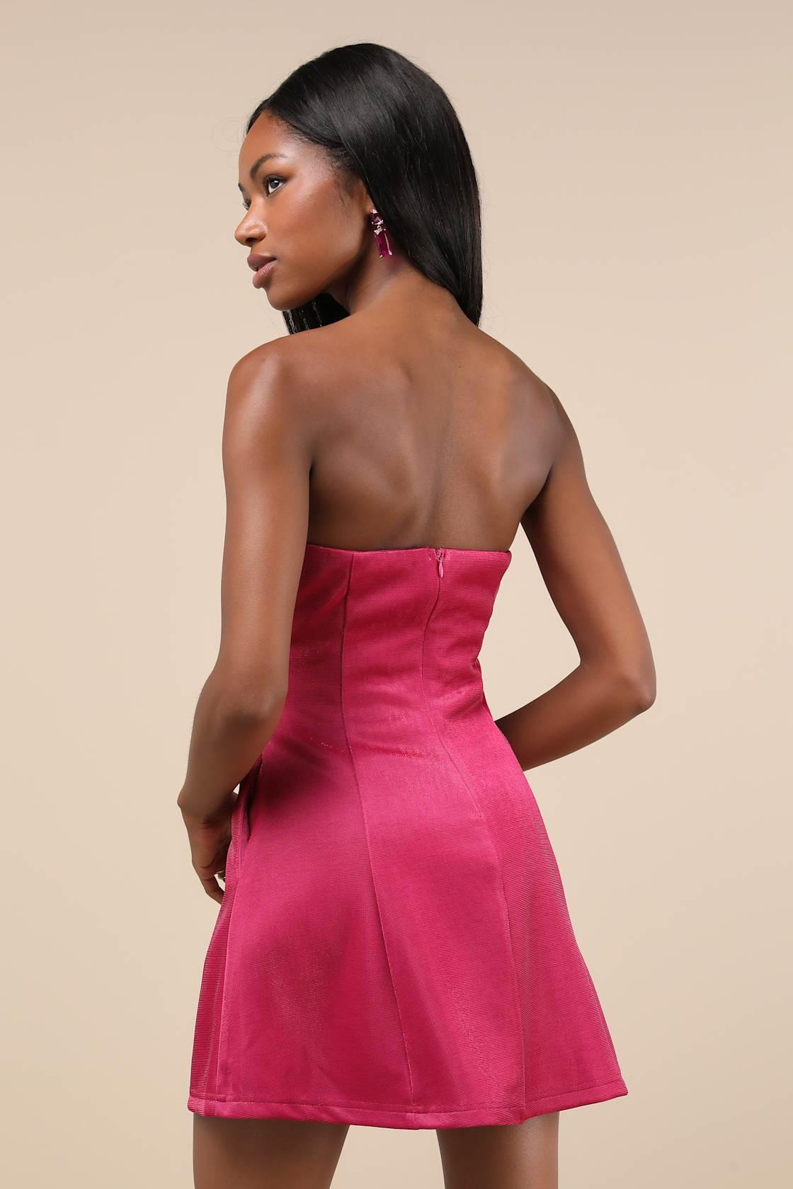 Stunning Reputation Shiny Magenta Mini Dress With Pockets Product Image