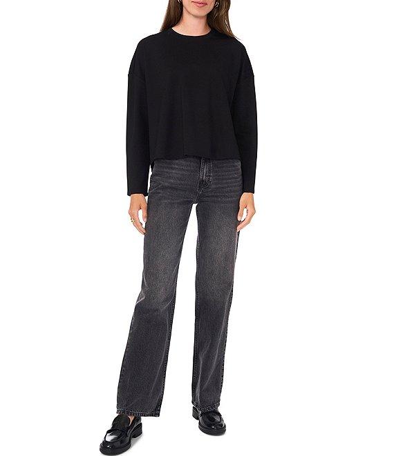 Vince Camuto Knit Ponte Flyaway Crew Neck Drop Shoulder Long Sleeve Hi-Low Boxy Top Product Image