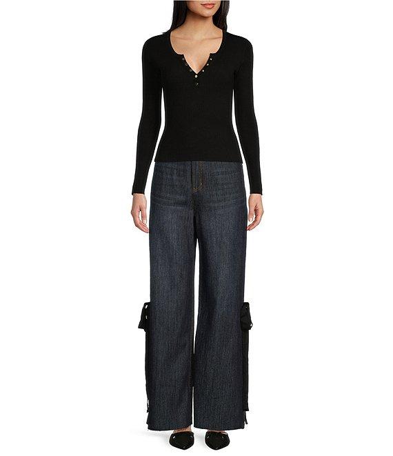 Prosperity Denim High Rise Bow Side Wide Leg Trouser Jeans Product Image