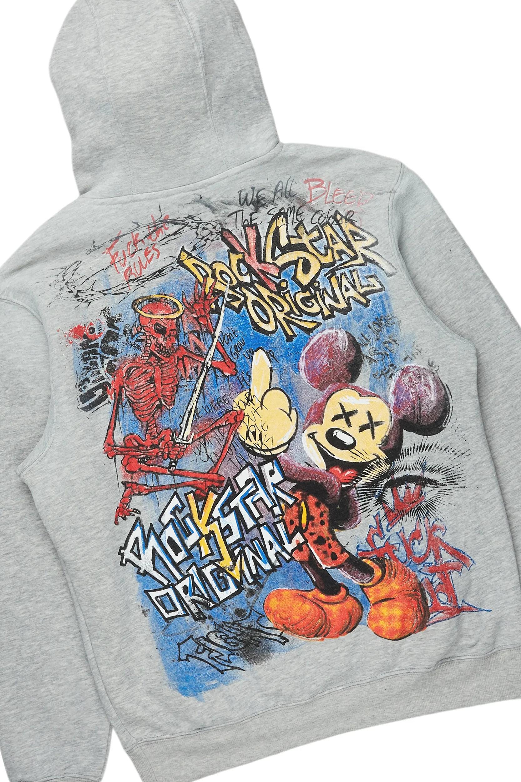 Yooz Heather Grey Hoodie & Deco Stacked Flare PU Jean Bundle Male Product Image