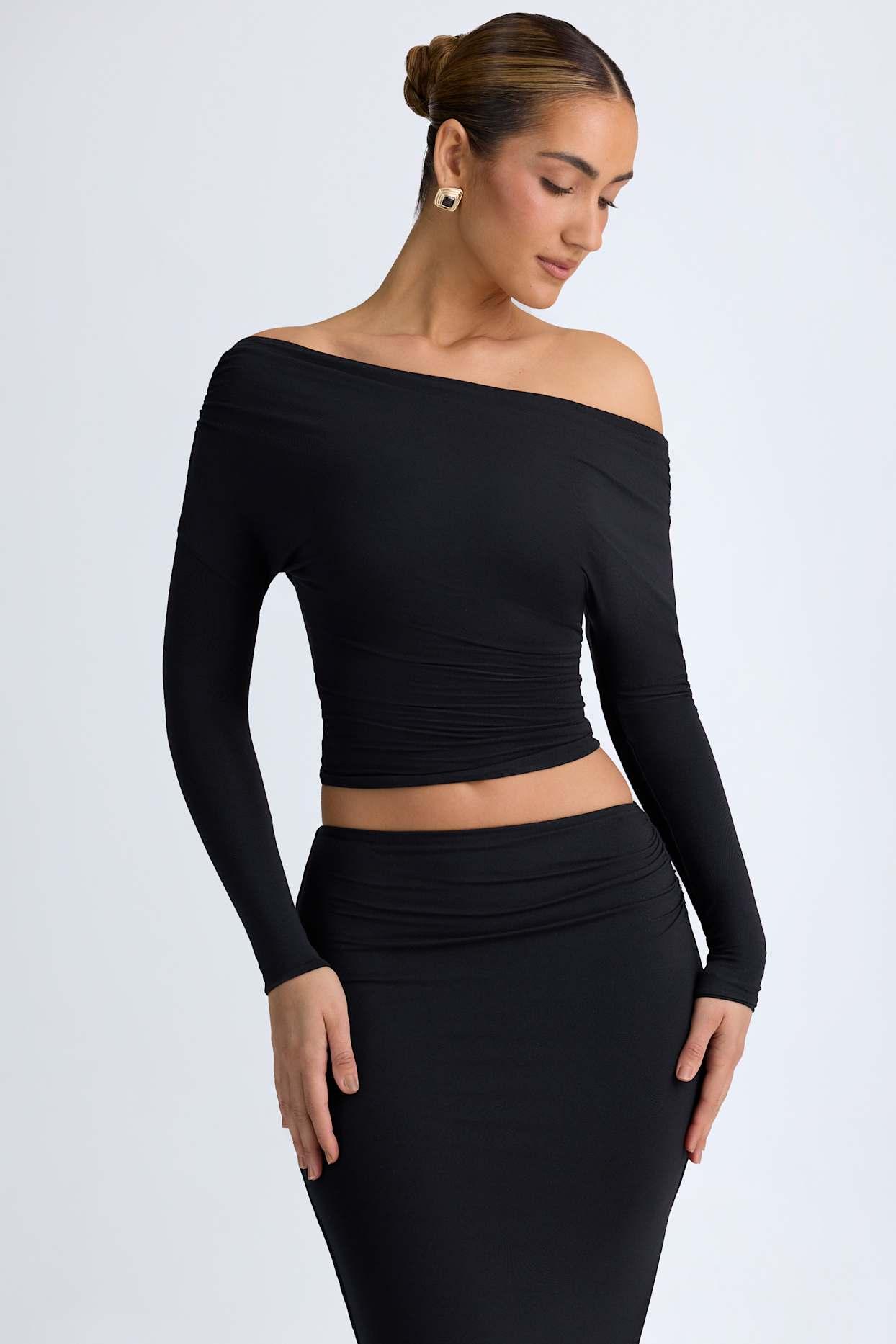 Modal One-Shoulder Ruched Top in Black Product Image