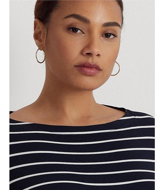 Lauren Ralph Lauren Plus Size Stripe Boat Neck Short Sleeve T-Shirt Product Image