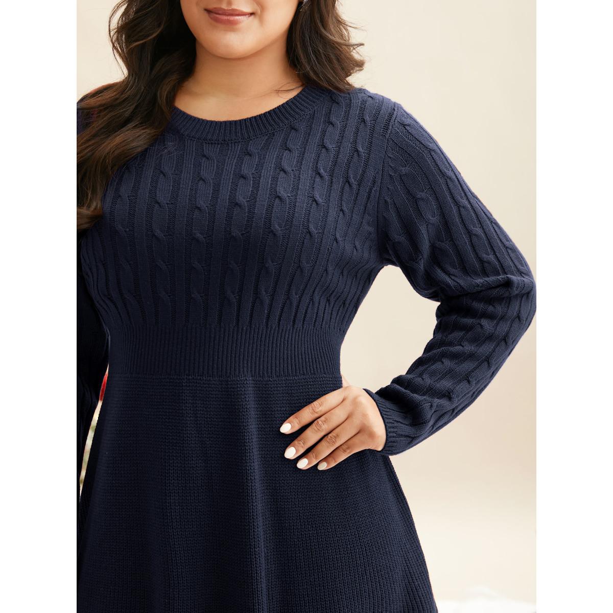 Plus Size Cable Knit Fit-and-Flare Midi Sweater Dress Black Women Timeless Bodycon Long Sleeve Elegant Sweater Dresses BloomChic 26/4X Product Image