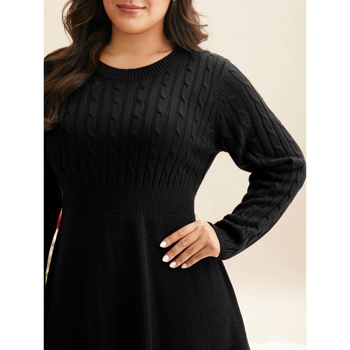 Plus Size Cable Knit Fit-and-Flare Midi Sweater Dress Black Women Timeless Bodycon Long Sleeve Elegant Sweater Dresses BloomChic 26/4X Product Image