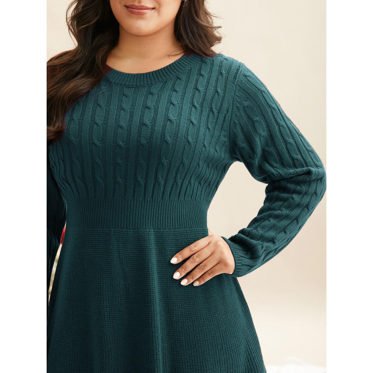 Plus Size Cable Knit Fit-and-Flare Midi Sweater Dress Black Women Timeless Bodycon Long Sleeve Elegant Sweater Dresses BloomChic 26/4X Product Image