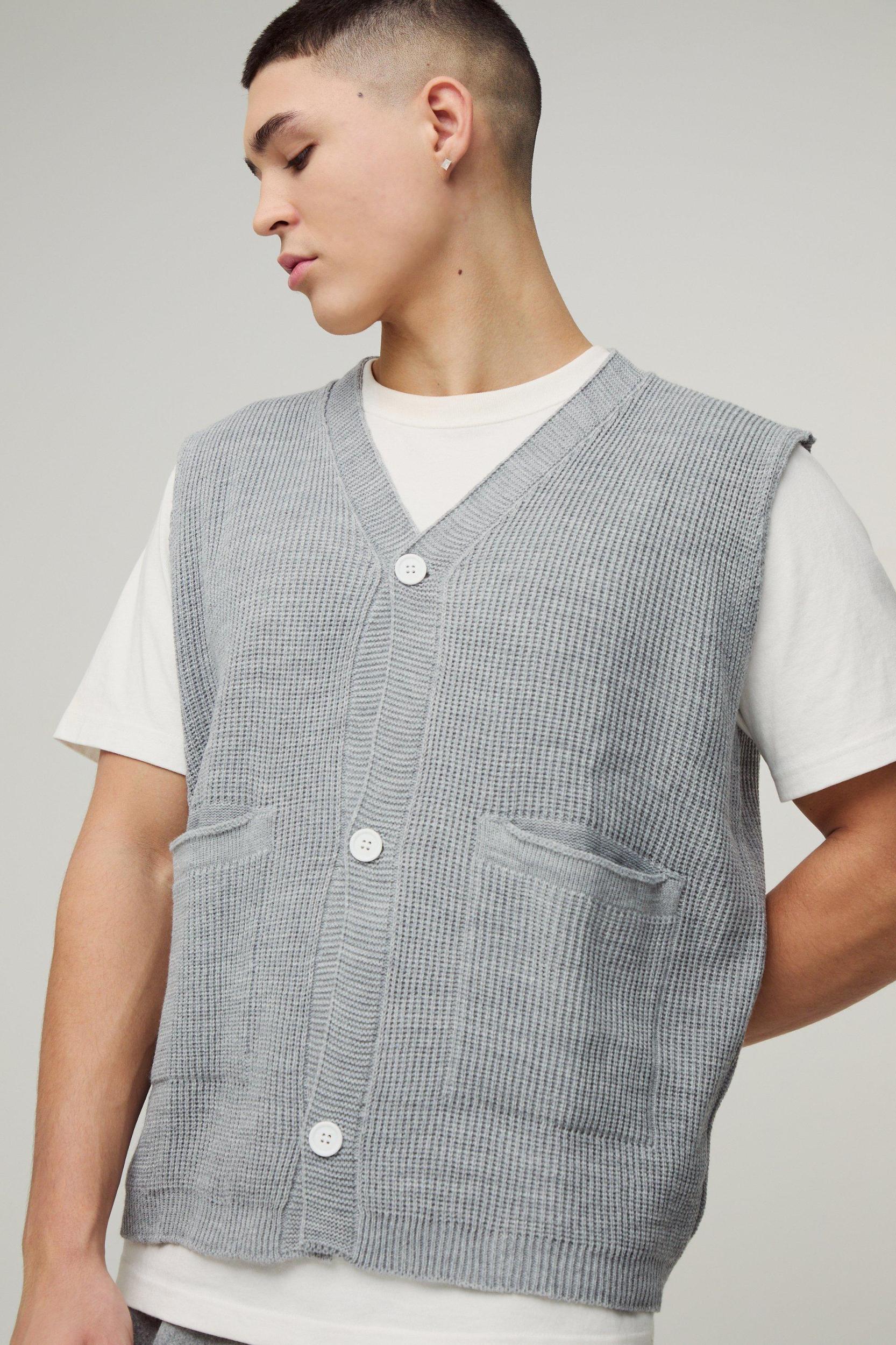 Boxy Ribbed Contrast Button Knitted Undershirt | boohooMAN USA Product Image