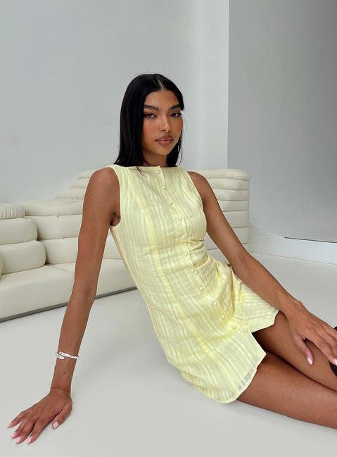 Mimsie Embroidered Mini Dress Lemon Product Image