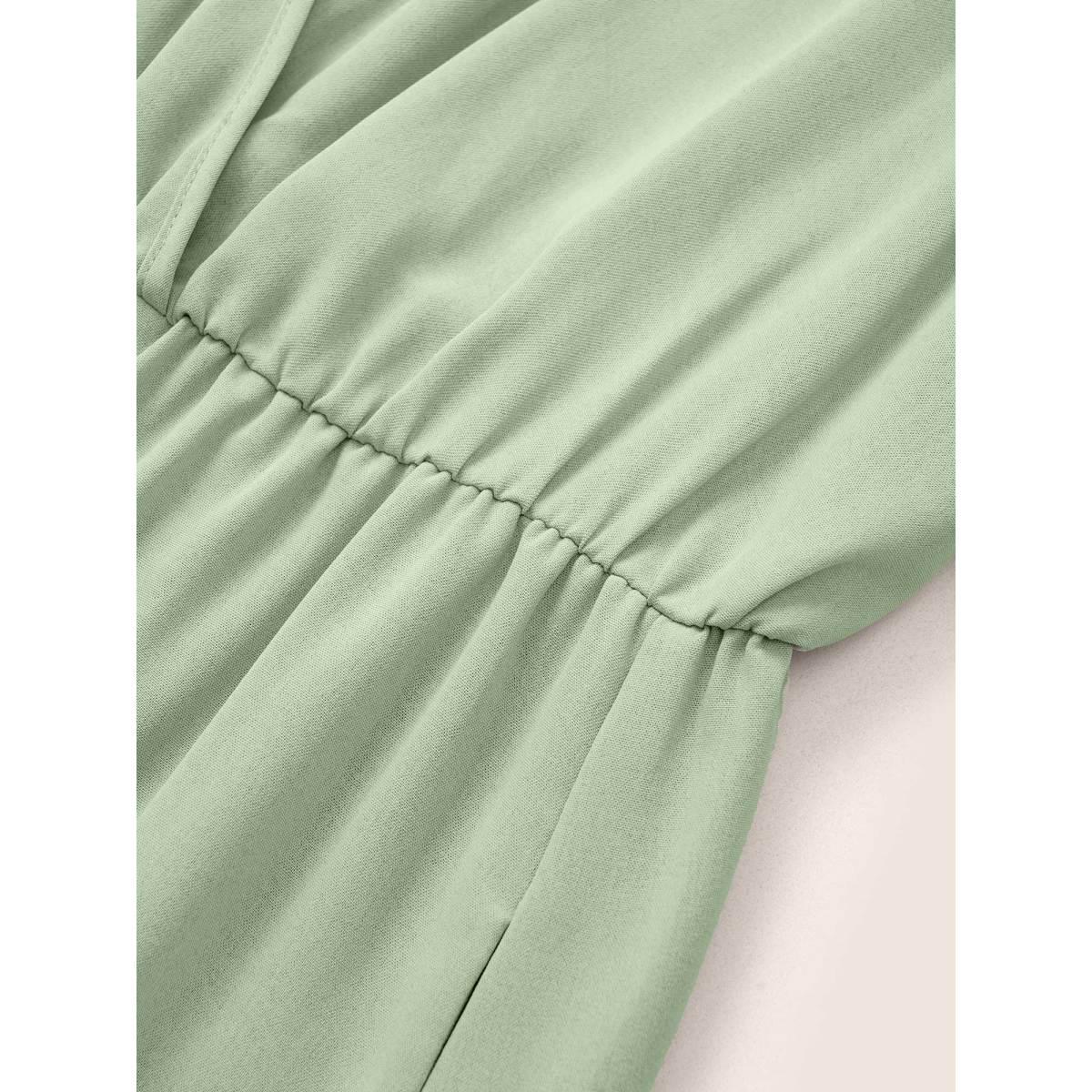 Plus Size Colorblock Contrast Wrap Elastic Waist Pocket Dress Mint Women Casual Non Overlap Collar Short sleeve Curvy Midi Dress BloomChic 18-20/2X Product Image