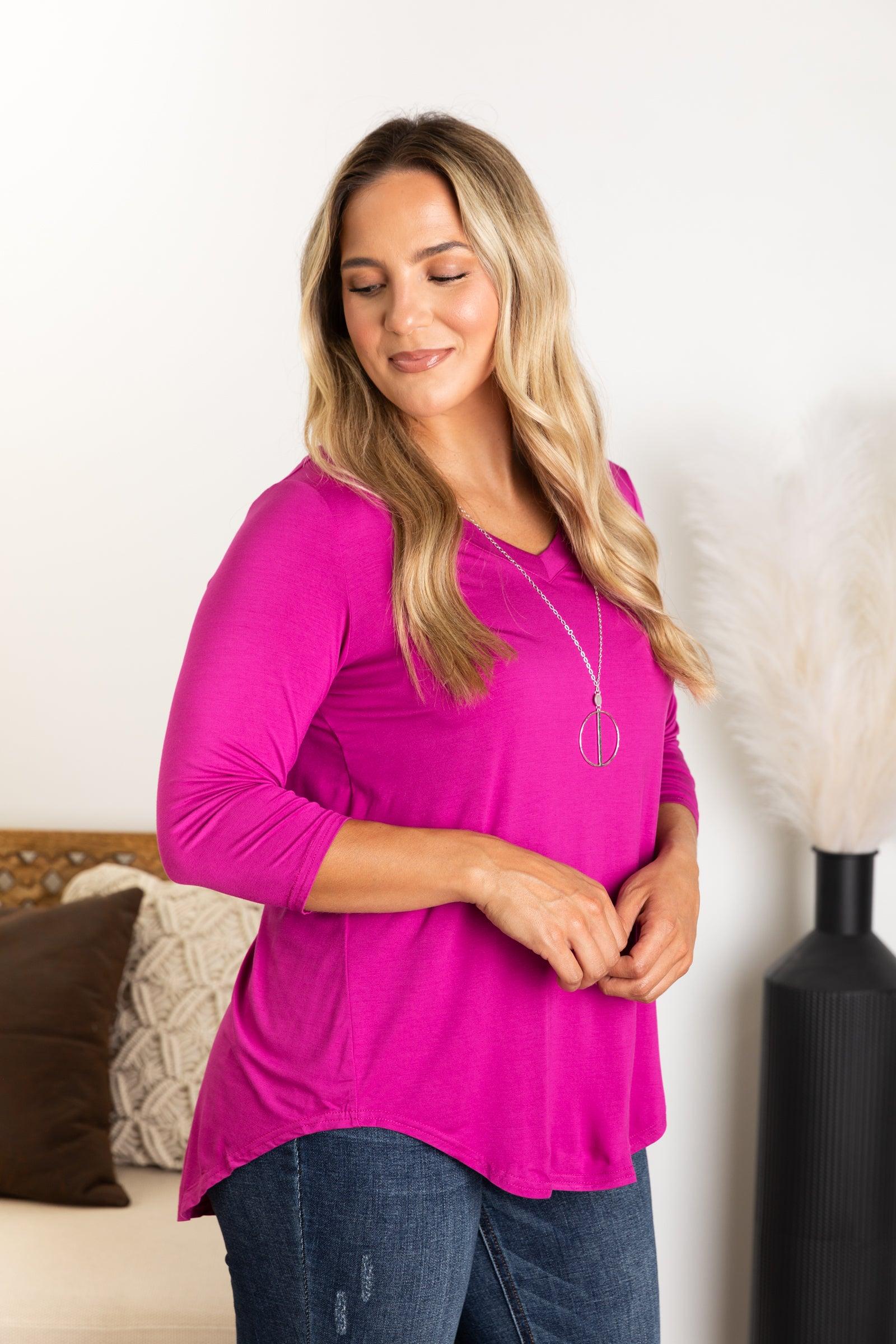 Solid 3/4 V-Neck Knit Top Product Image