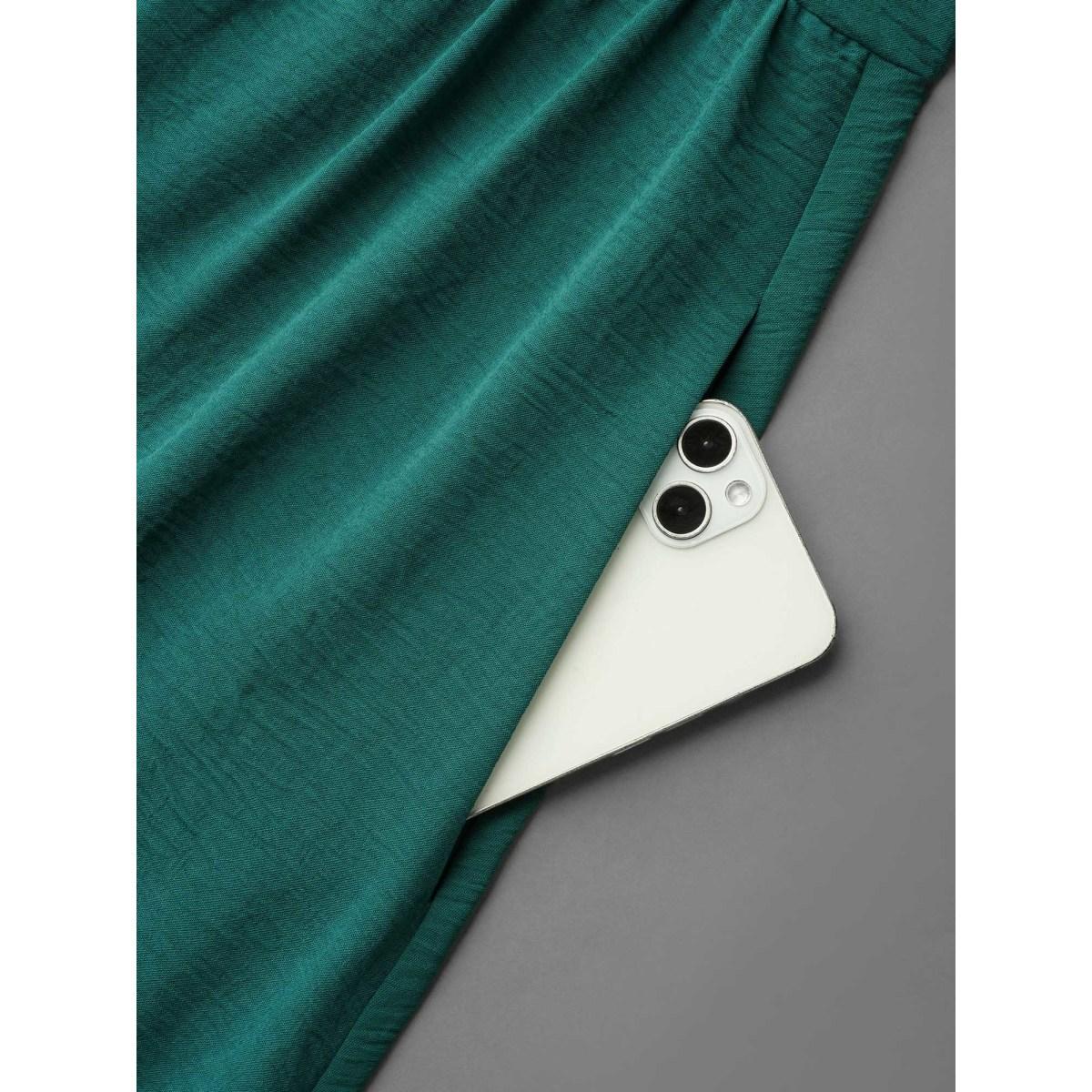 Plus Size Lace Neck Detail Tassels Midi Dress DarkGreen Women Resort Tie knot Square Neck Long Sleeve Curvy BloomChic 14-16/1X Product Image