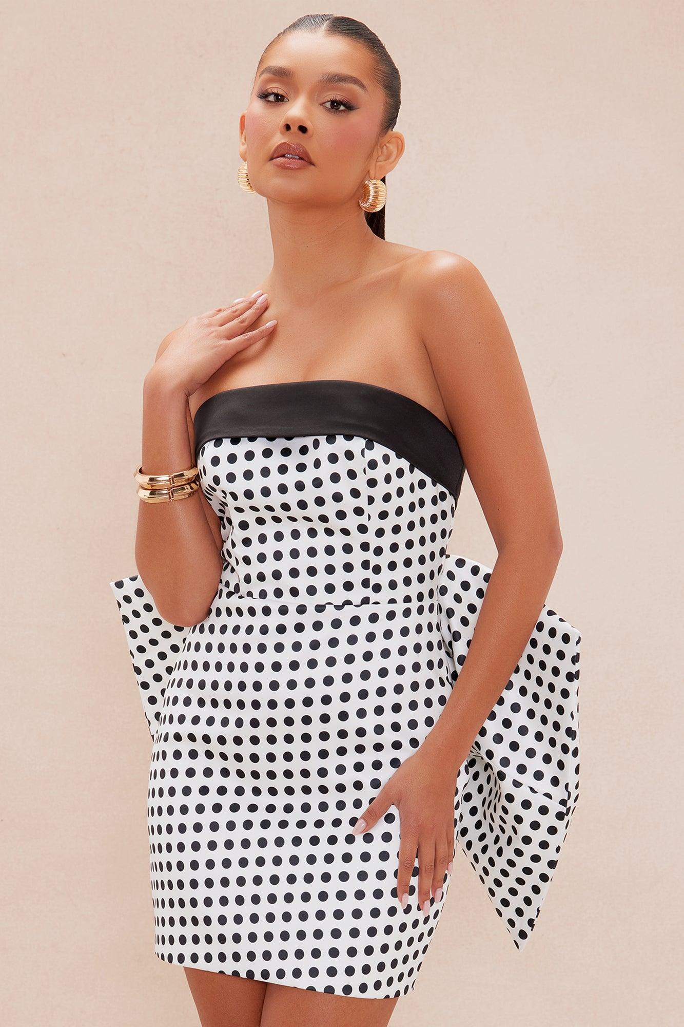 Adabelle Satin Mini Dress - White/Black Product Image