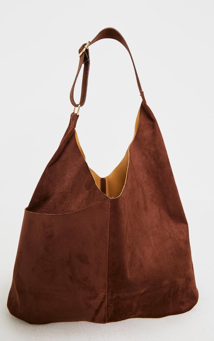 Chocolate Faux Suede Slouchy Tote Product Image