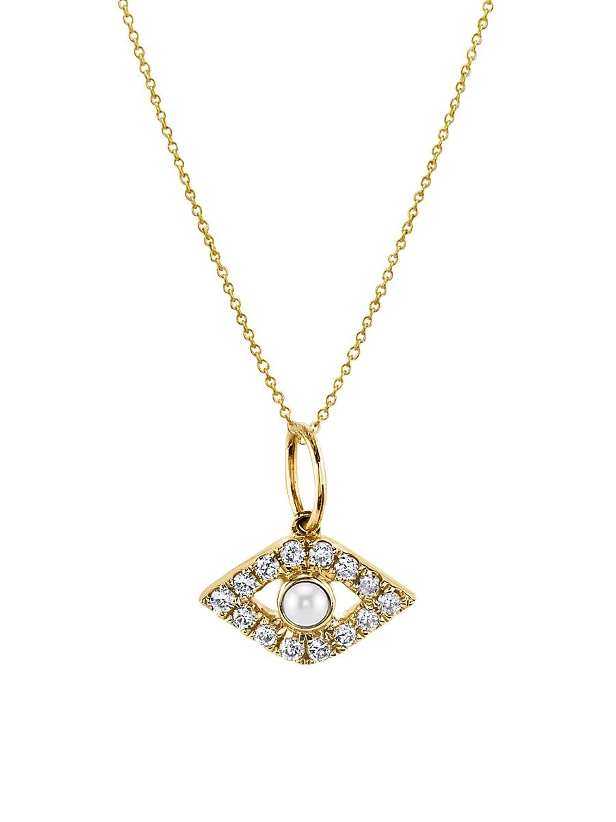 Womens 14K , Cultured Freshwater Pearl & 0.11 TCW Diamond Evil Eye Pendant Necklace Product Image