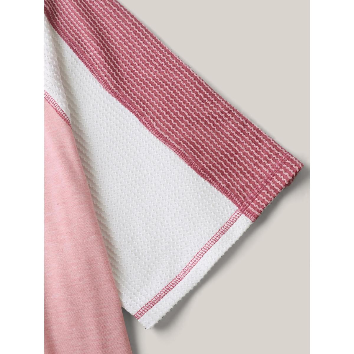 Plus Size Color Contrast Textured Raglan Sleeve T-Shirt Nudepink Women Leisure Texture V-neck Casual T-shirts BloomChic 10/M Product Image