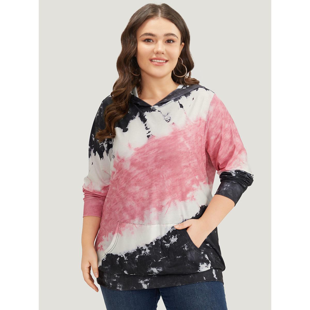 Plus Size Tie Dye Hooded Pocket Sweatshirt Women Multicolor Casual Tie Dye Hooded Dailywear Sweatshirts BloomChic 22-24/3X Product Image