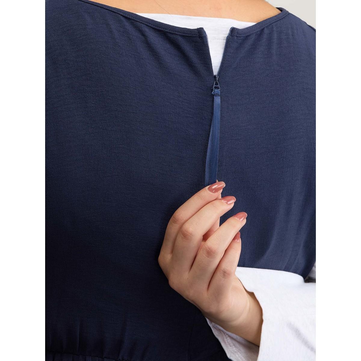 Plus Size DarkBlue Hidden Zipper Pockets Wide-Leg Jumpsuit Women Leisure Sleeveless Notched collar Casual Loose Jumpsuits BloomChic 12/L Product Image