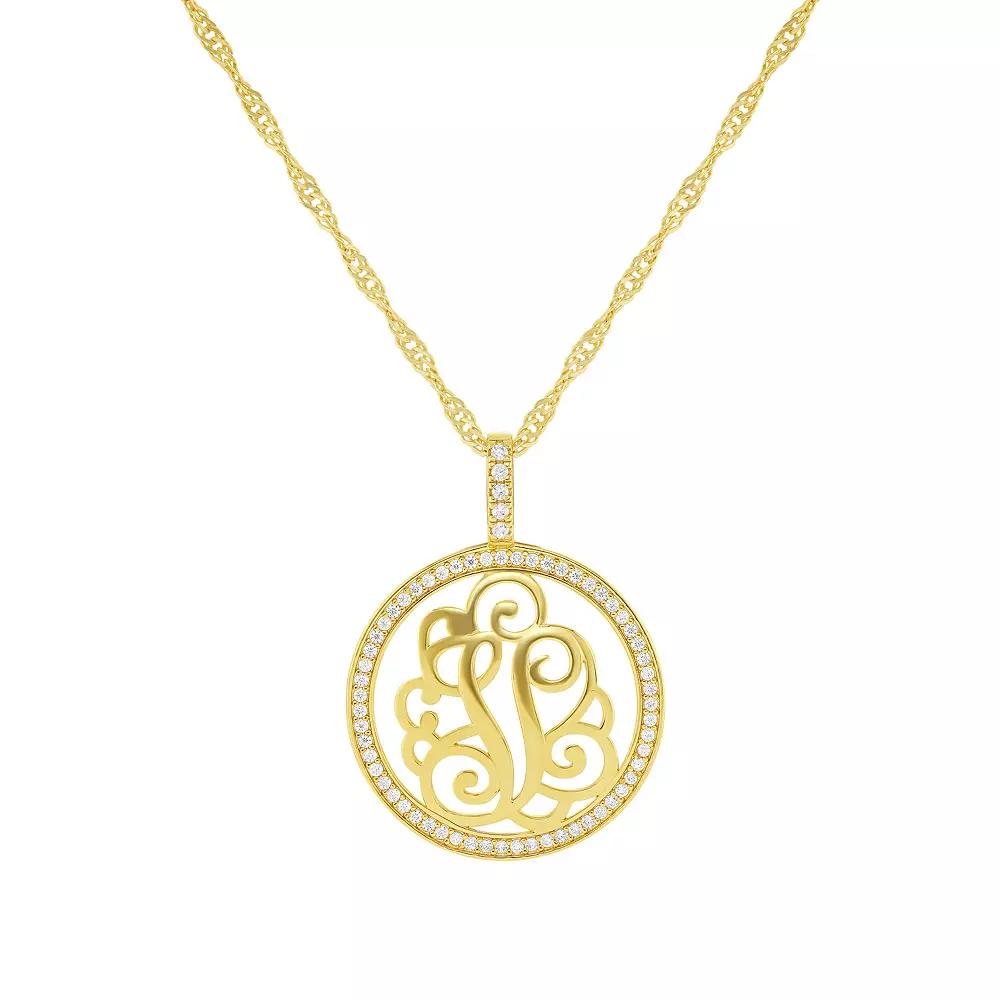 PRIMROSE Cubic Zirconia Initial Coin Pendant Necklace, Women's, Size: 18-20" ADJ, Gold Tone V Product Image