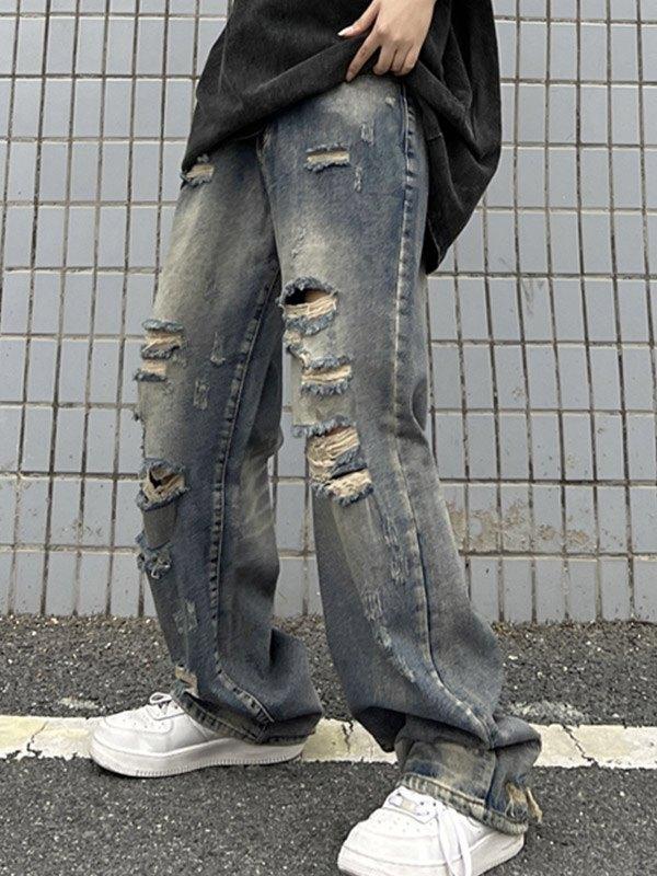 Faded Boyfriend Fit Frayed Ripped Jeans Product Image