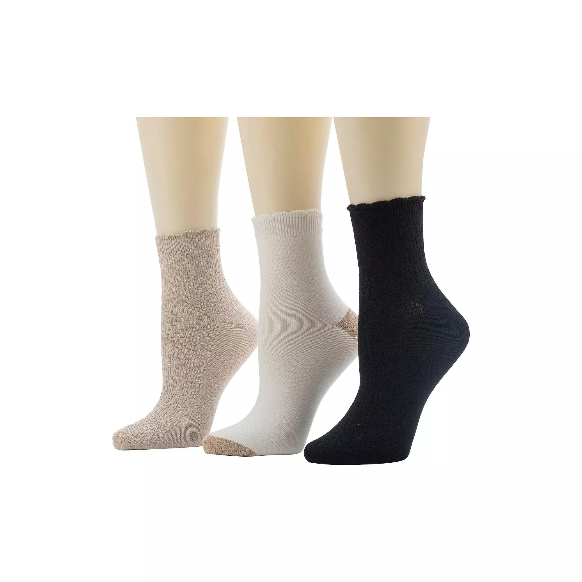 Womens Cuddl Duds 3-Pack Scallop Welt Diagonal Rib Anklet Socks Brown Product Image