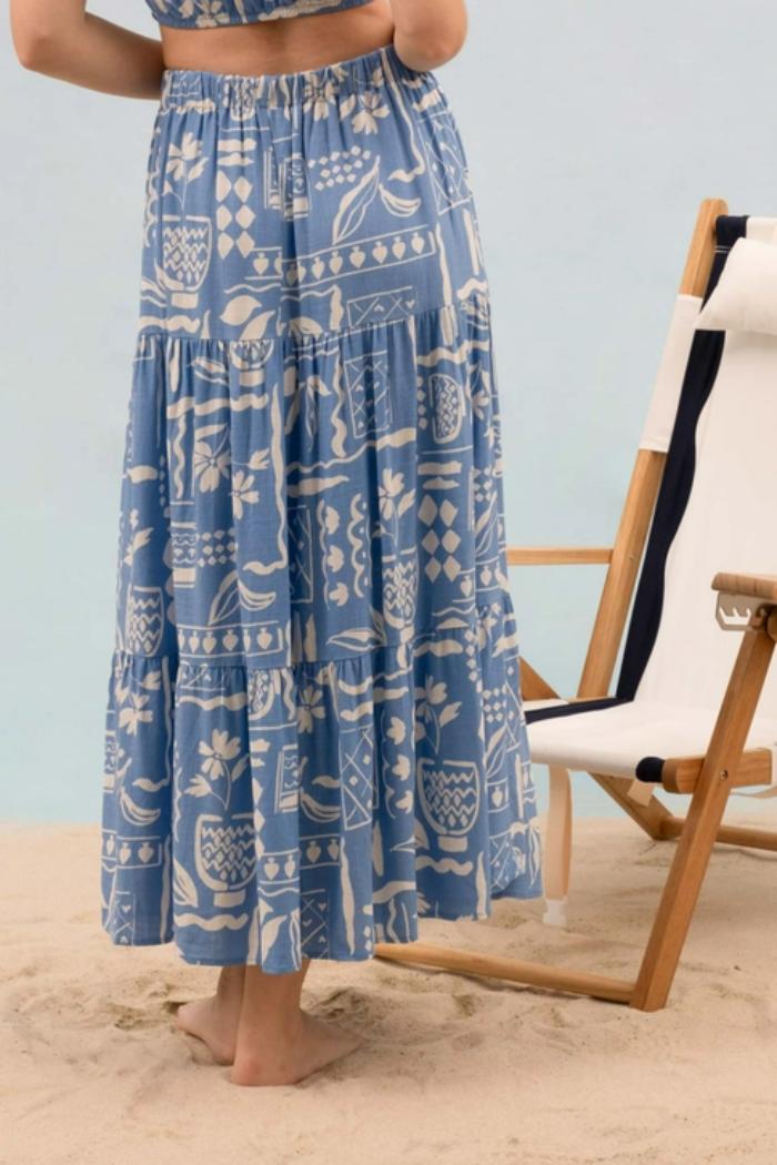 Boho Floral Print Tiered Midi Skirt Product Image