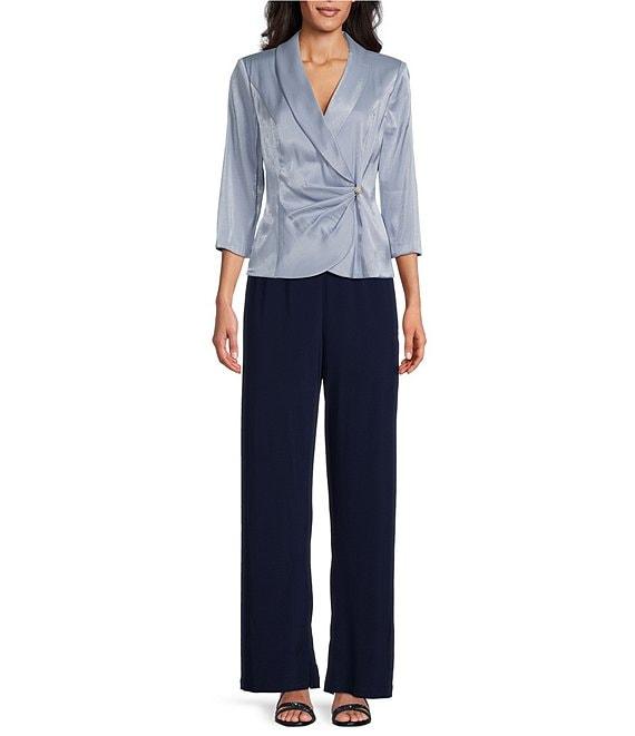 Alex Evenings 3/4 Sleeve Collar Neck Shimmer Satin Blouse Product Image