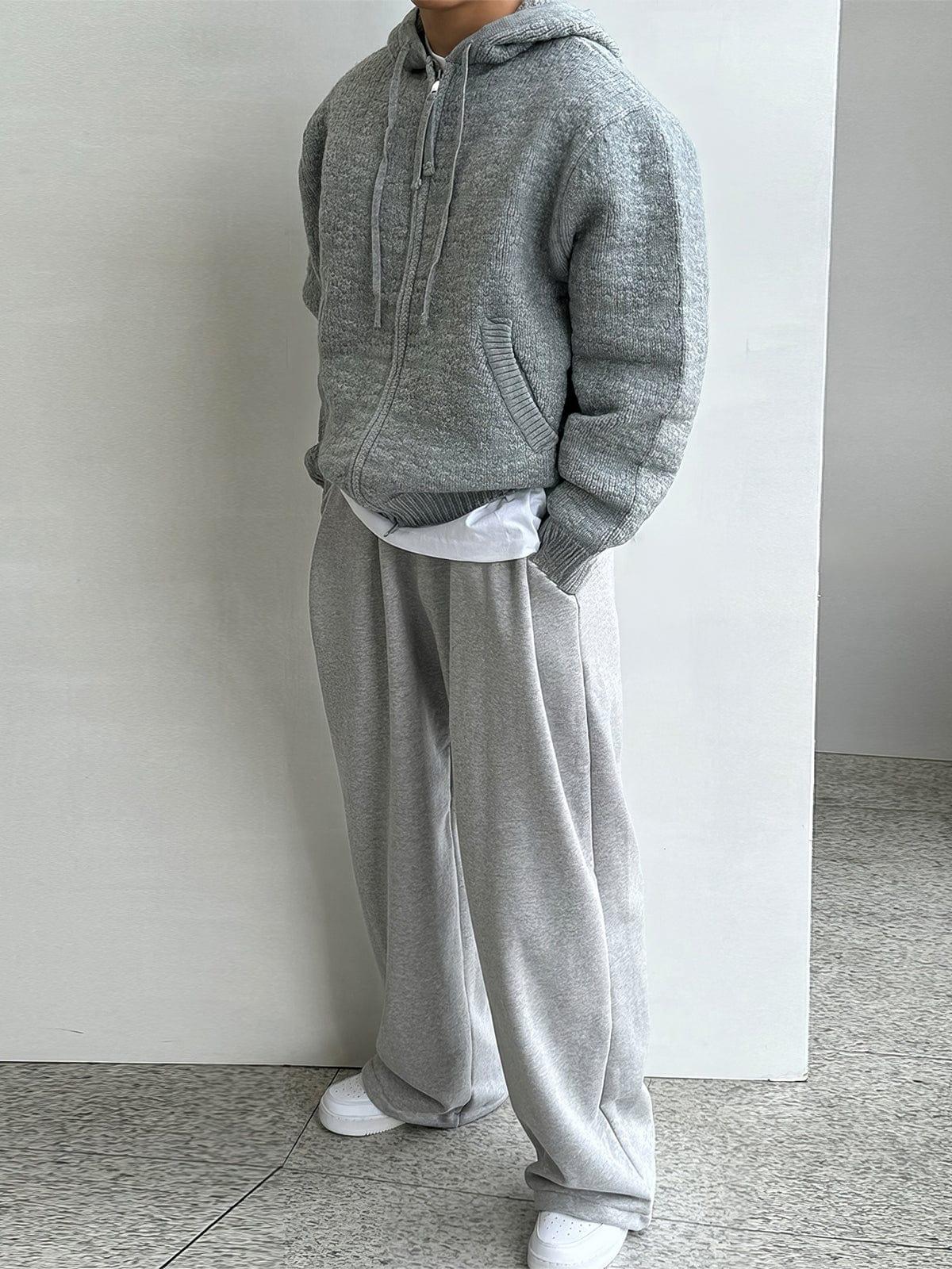 RT No. 12437 GRAY KNITTED ZIP-UP HOODIE Product Image