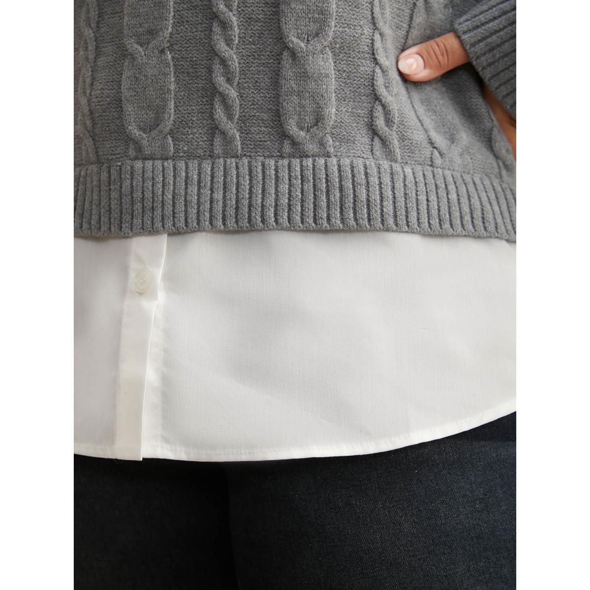 Plus Size Supersoft Essentials Cable Knit Patchwork Pullover DarkGray Women Casual Long Sleeve Round Neck Everyday Pullovers BloomChic 10/M Product Image