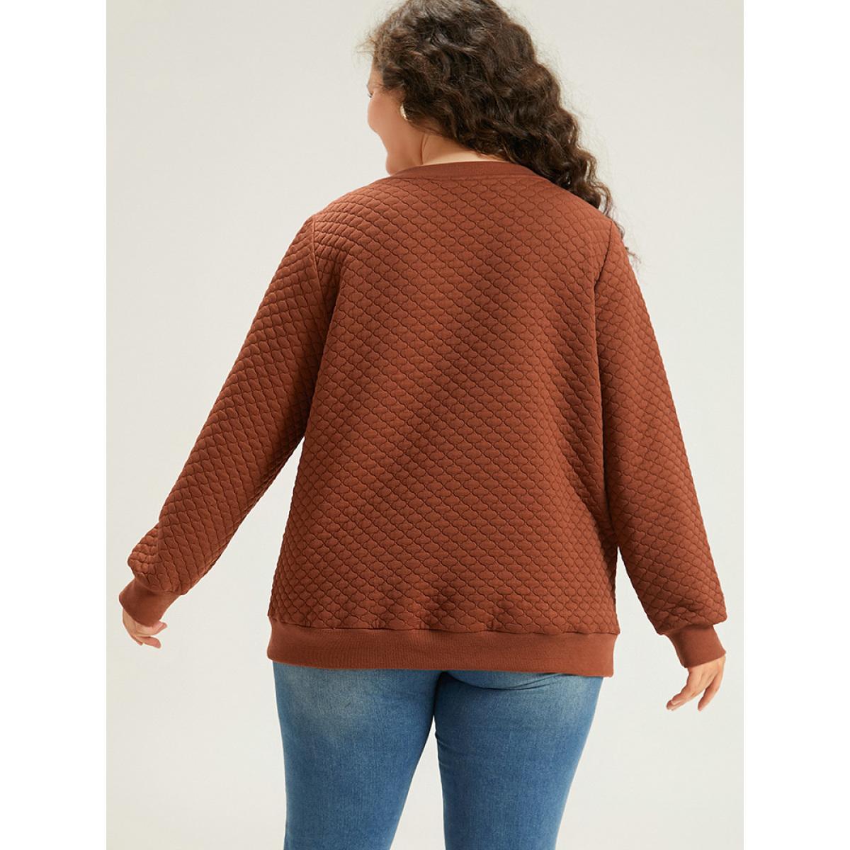 Plus Size Plain Texture Round Neck Sweatshirt Women Chocolate Elegant Elastic cuffs Round Neck Dailywear Sweatshirts BloomChic 22-24/3X Product Image