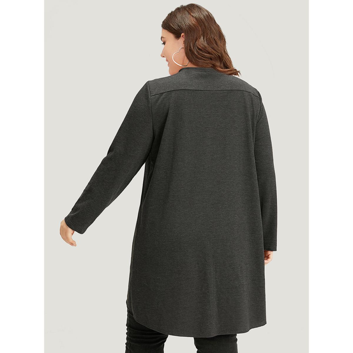 Plus Size Halloween Plain Pocket Asymmetrical Hem Coat Women DimGray Casual Plain Ladies Dailywear Winter Coats BloomChic 12/L Product Image