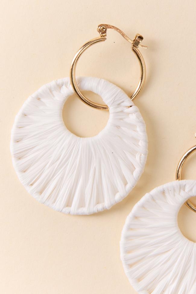 White Raffia Wrapped Disc Earrings FINAL SALE Product Image