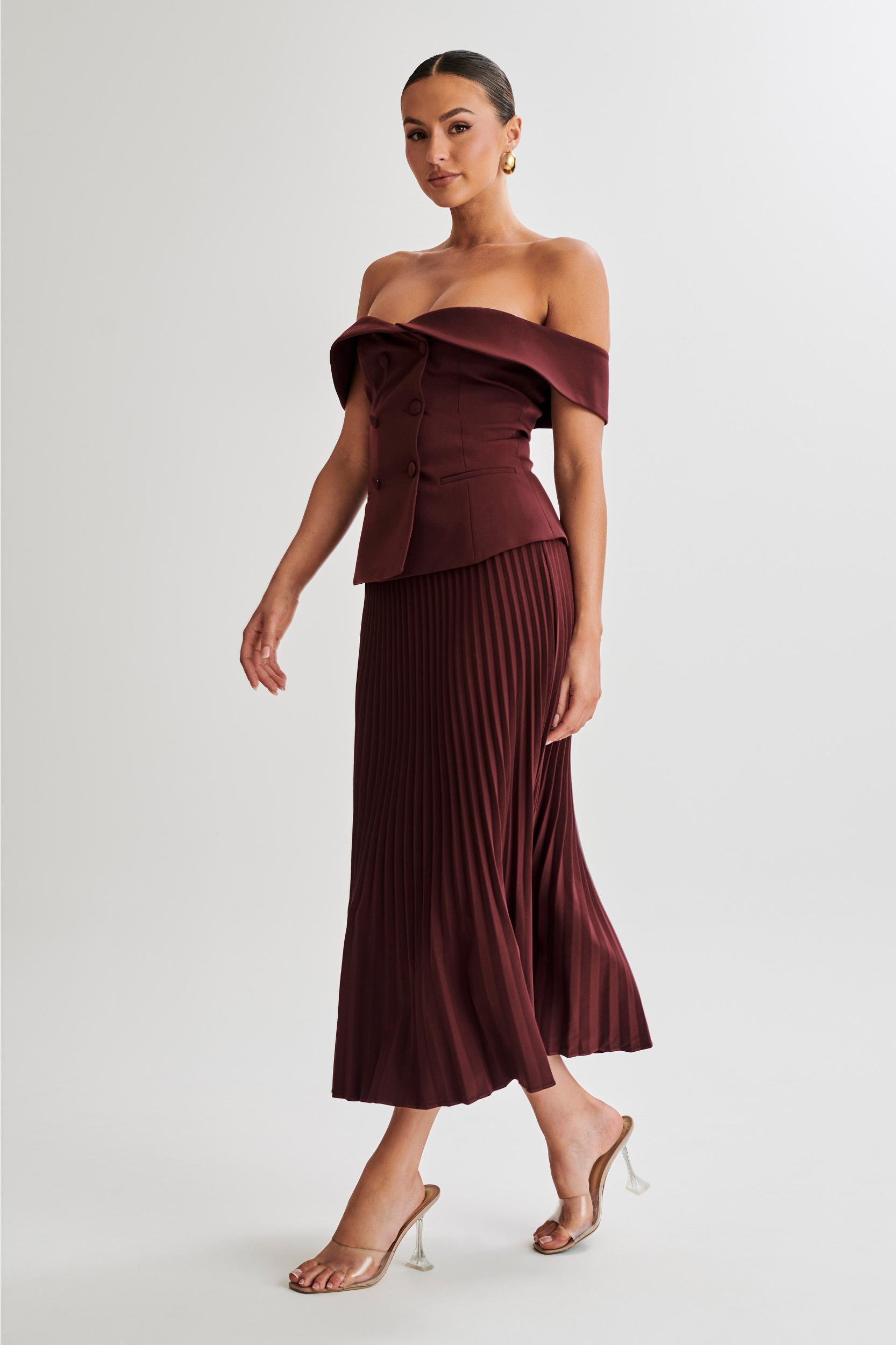 Twyla Pleated Suiting Maxi Skirt - Plum Product Image